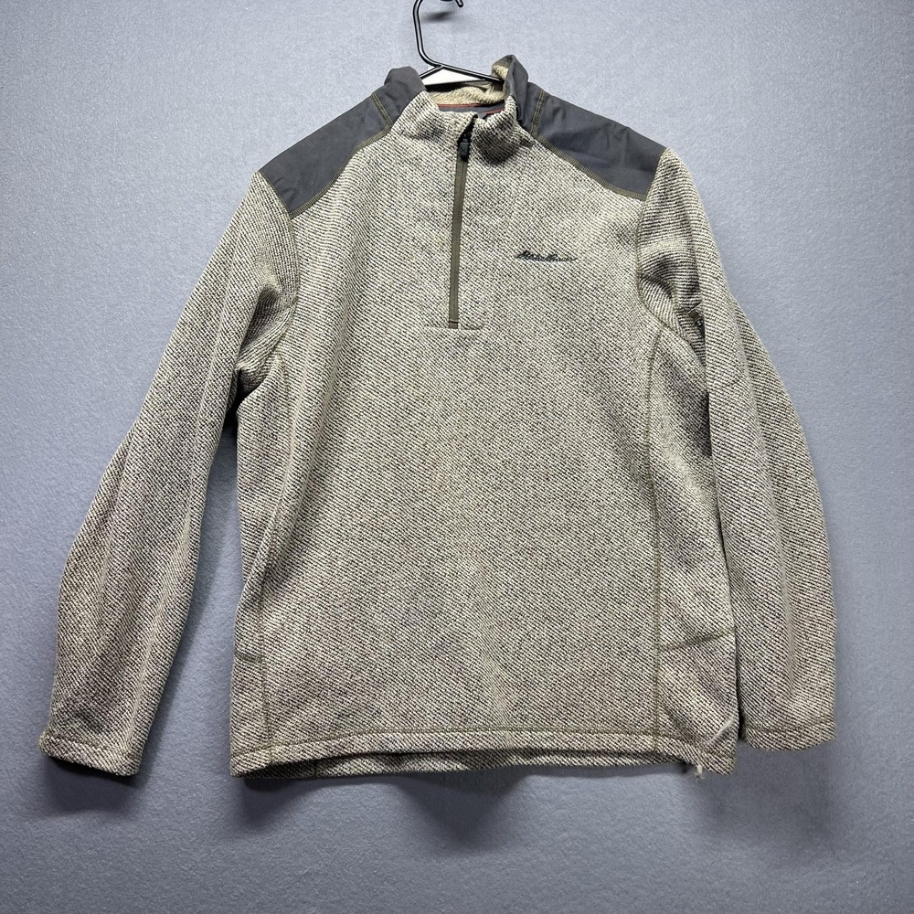 Eddie Bauer Sweater Mens Large Beige 1/4 Zip Mock Neck Fleece Pullover Knit